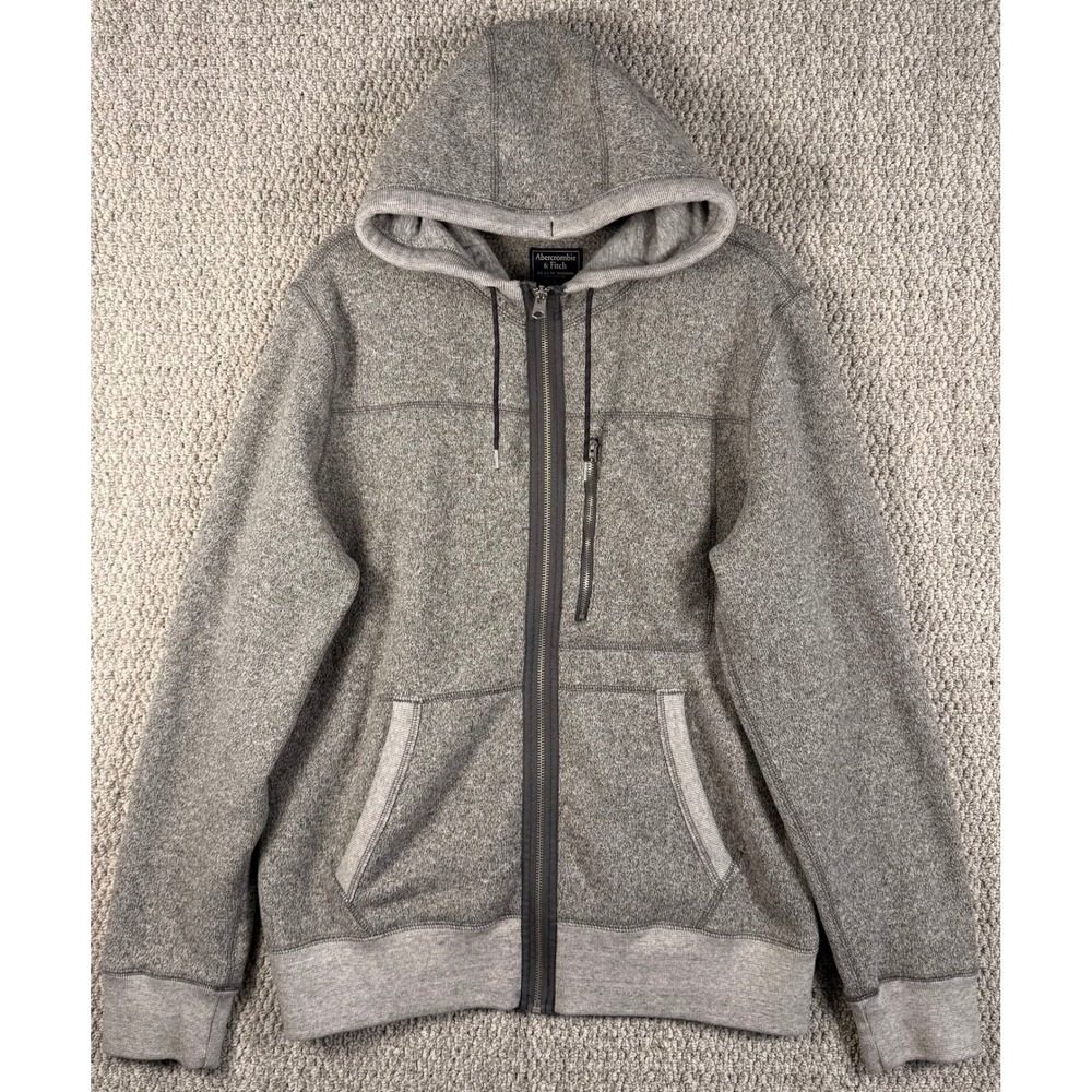 Abercrombie & Fitch Sherpa Lined Zip Hoodie Large Gray Sweater Knit Jacket M48